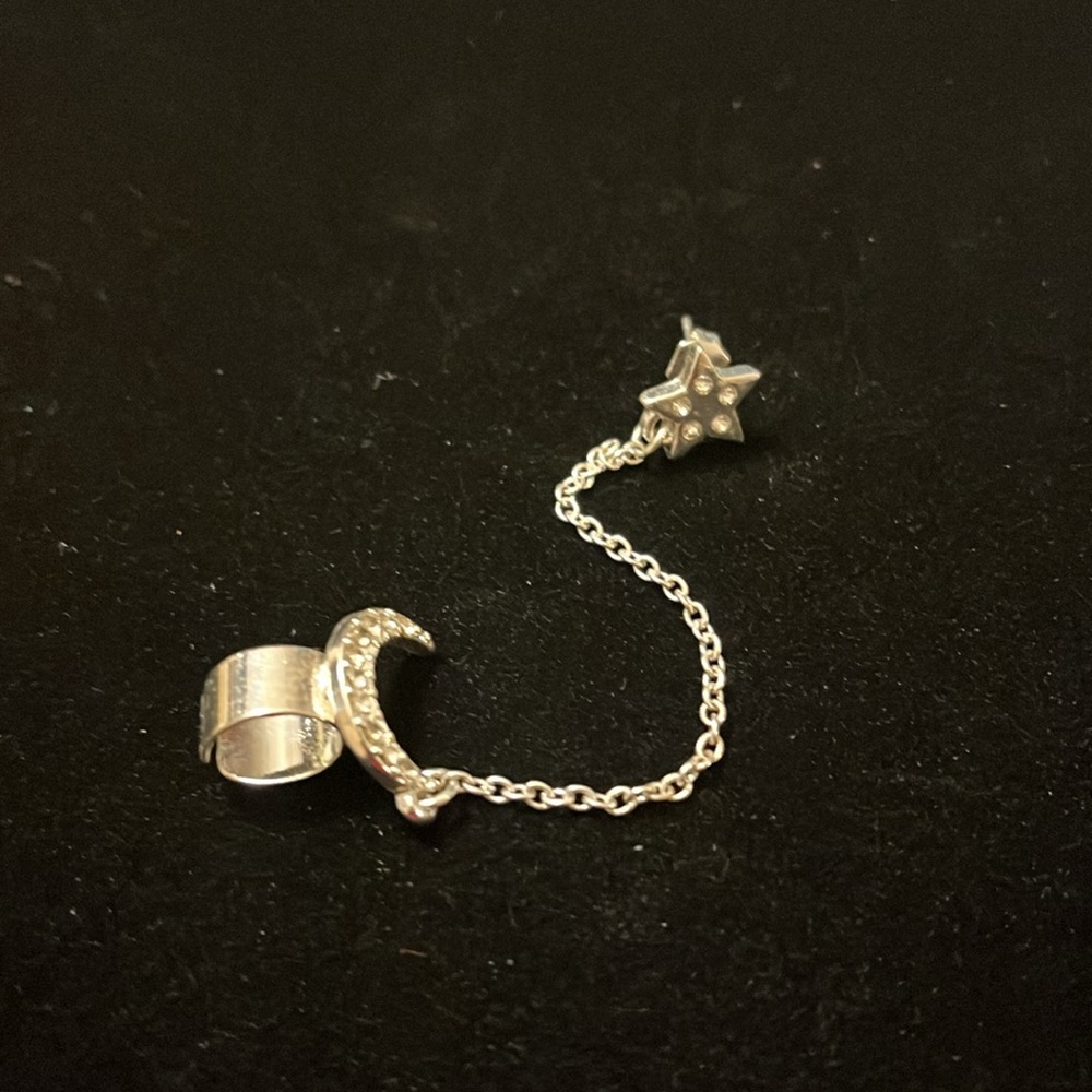Silver Rhinestone Star & Moon Earring & Ear Cuff - Picture 7 of 16